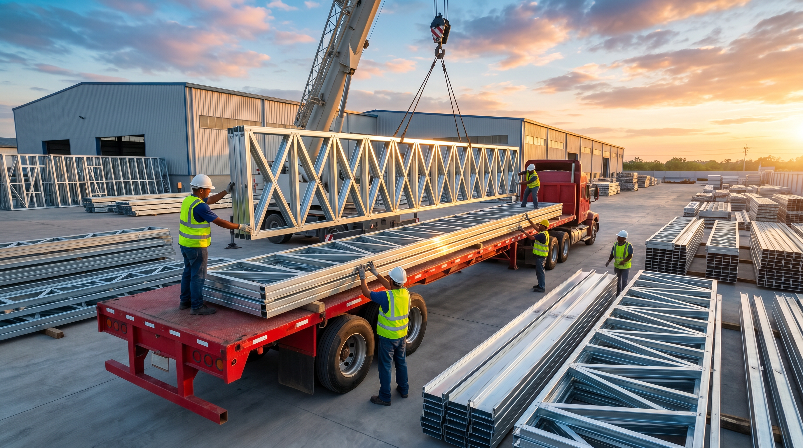 Panelized steel framing staged for shipment
